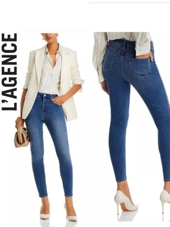 L’AGENCE Margot High Rise Skinny Jeans Paramount Wash Blue Size 30 - Picture 1 of 15